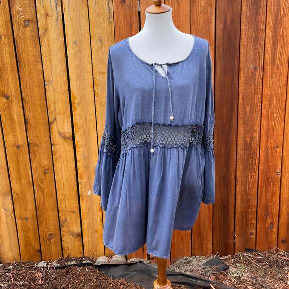 Vintage S.R. Fashion Rayon Bell Sleeve Tunic - Picture 1 of 6